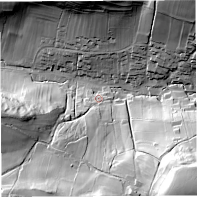 Shaded relief map of the ground around BA53RL, computed from Environment Agency LiDAR. The ground here sits at about 73 m above sea level and falls 83 m across the surrounding 800 m. Surface water reaching this point runs off ground lying to the south-south-west, 59.9 m higher.