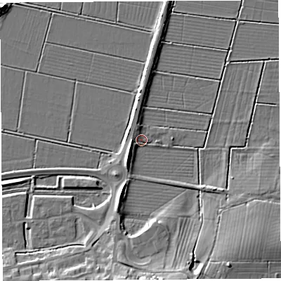 Shaded relief map of the ground around BA69AL, computed from Environment Agency LiDAR. The ground here sits at about 6 m above sea level and falls 11 m across the surrounding 800 m. Surface water reaching this point runs off ground lying to the south, 9.8 m higher.
