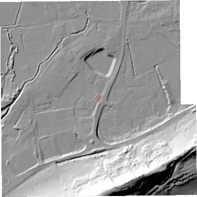 Shaded relief map of the ground around BA69FR, computed from Environment Agency LiDAR. The ground here sits at about 7 m above sea level and falls 66 m across the surrounding 800 m. Surface water reaching this point runs off ground lying to the east-north-east, 1.1 m higher.
