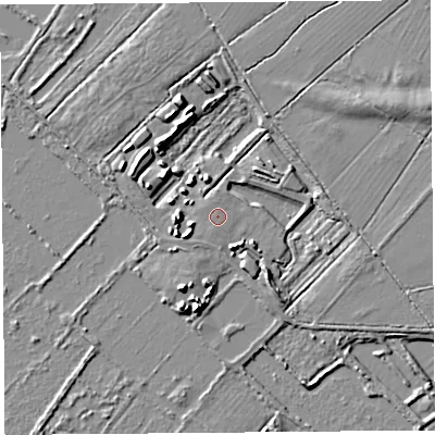 Shaded relief map of the ground around BA69GS, computed from Environment Agency LiDAR. The ground here sits at about 2 m above sea level and falls 9 m across the surrounding 800 m. Surface water reaching this point runs off ground lying to the south-west, 0.6 m higher.