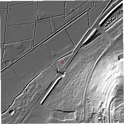 Shaded relief map of the ground around BA69GY, computed from Environment Agency LiDAR. The ground here sits at about 7 m above sea level and falls 74 m across the surrounding 800 m. Surface water reaching this point runs off ground lying to the south-south-east, 2.8 m higher.