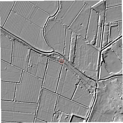 Shaded relief map of the ground around BA69LA, computed from Environment Agency LiDAR. The ground here sits at about 5 m above sea level and falls 6 m across the surrounding 800 m. Surface water reaching this point runs off ground lying to the south-east, 2.9 m higher.