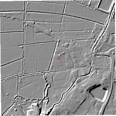 Shaded relief map of the ground around BA69LR, computed from Environment Agency LiDAR. The ground here sits at about 5 m above sea level and falls 6 m across the surrounding 800 m. Surface water reaching this point runs off ground lying to the north-east, 0.8 m higher.