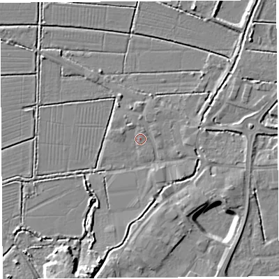 Shaded relief map of the ground around BA69LU, computed from Environment Agency LiDAR. The ground here sits at about 5 m above sea level and falls 7 m across the surrounding 800 m. Surface water reaching this point runs off ground lying to the north-west, 0.9 m higher.