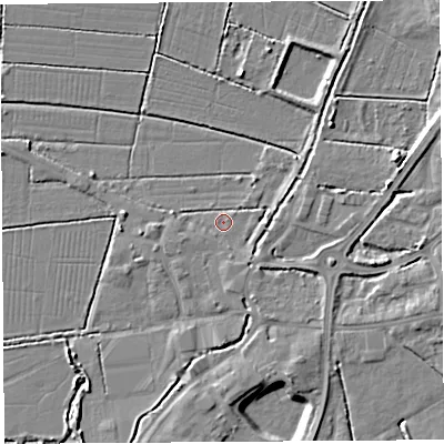 Shaded relief map of the ground around BA69LY, computed from Environment Agency LiDAR. The ground here sits at about 5 m above sea level and falls 7 m across the surrounding 800 m. Surface water reaching this point runs off ground lying to the south-east, 1.9 m higher.