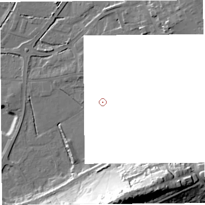Shaded relief map of the ground around BA69PB, computed from Environment Agency LiDAR. and falls 43 m across the surrounding 800 m.