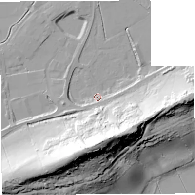 Shaded relief map of the ground around BA69PL, computed from Environment Agency LiDAR. The ground here sits at about 9 m above sea level and falls 66 m across the surrounding 800 m. Surface water reaching this point runs off ground lying to the south-south-east, 55.6 m higher.