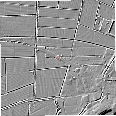 Shaded relief map of the ground around BA69QH, computed from Environment Agency LiDAR. The ground here sits at about 5 m above sea level and falls 5 m across the surrounding 800 m. Surface water reaching this point runs off ground lying to the south-east, 1.1 m higher.
