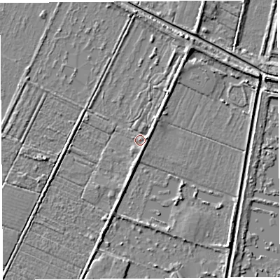 Shaded relief map of the ground around BA69SX, computed from Environment Agency LiDAR. The ground here sits at about 3 m above sea level and falls 5 m across the surrounding 800 m. Surface water reaching this point runs off ground lying to the north-north-east, 2.7 m higher.