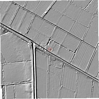 Shaded relief map of the ground around BA69SZ, computed from Environment Agency LiDAR. The ground here sits at about 5 m above sea level and falls 8 m across the surrounding 800 m. Surface water reaching this point runs off ground lying to the west, 2.0 m higher.