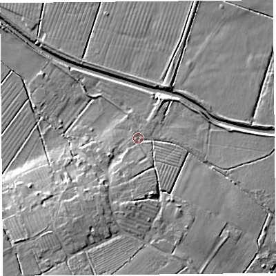 Shaded relief map of the ground around BA69TN, computed from Environment Agency LiDAR. The ground here sits at about 4 m above sea level and falls 10 m across the surrounding 800 m. Surface water reaching this point runs off ground lying to the south-south-west, 5.4 m higher.