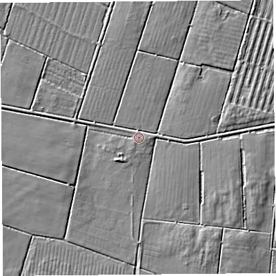 Shaded relief map of the ground around BA69TX, computed from Environment Agency LiDAR. The ground here sits at about 3 m above sea level and falls 3 m across the surrounding 800 m. Surface water reaching this point runs off ground lying to the east-south-east, 1.9 m higher.