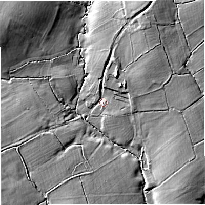 Shaded relief map of the ground around BA98HE, computed from Environment Agency LiDAR. The ground here sits at about 92 m above sea level and falls 17 m across the surrounding 800 m. Surface water reaching this point runs off ground lying to the north-north-east, 11.9 m higher.