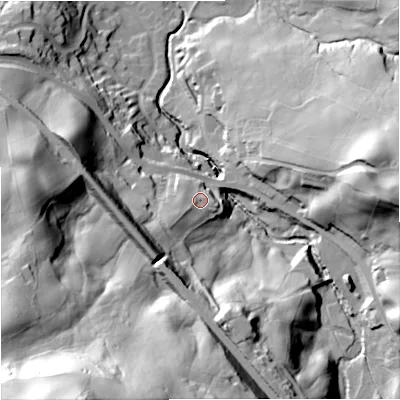 Shaded relief map of the ground around BB104SH, computed from Environment Agency LiDAR. The ground here sits at about 161 m above sea level and falls 99 m across the surrounding 800 m. Surface water reaching this point runs off ground lying to the south-west, 8.5 m higher.