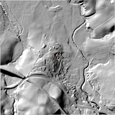 Shaded relief map of the ground around BB104TX, computed from Environment Agency LiDAR. The ground here sits at about 148 m above sea level and falls 66 m across the surrounding 800 m. Surface water reaching this point runs off ground lying to the west-south-west, 19.0 m higher.