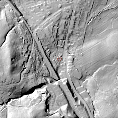 Shaded relief map of the ground around BB113PS, computed from Environment Agency LiDAR. The ground here sits at about 147 m above sea level and falls 91 m across the surrounding 800 m. Surface water reaching this point runs off ground lying to the south-south-west, 16.8 m higher.