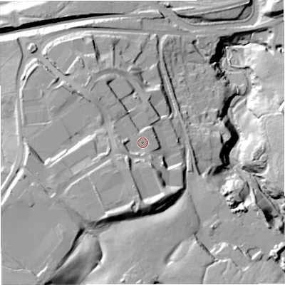 Shaded relief map of the ground around BB115TD, computed from Environment Agency LiDAR. The ground here sits at about 149 m above sea level and falls 52 m across the surrounding 800 m. Surface water reaching this point runs off ground lying to the south, 11.4 m higher.