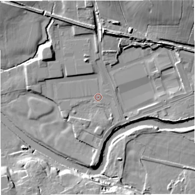 Shaded relief map of the ground around BB127ND, computed from Environment Agency LiDAR. The ground here sits at about 69 m above sea level and falls 32 m across the surrounding 800 m. Surface water reaching this point runs off ground lying to the north-east, 24.1 m higher.