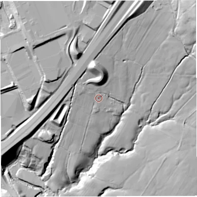 Shaded relief map of the ground around BB12FH, computed from Environment Agency LiDAR. The ground here sits at about 167 m above sea level and falls 81 m across the surrounding 800 m. Surface water reaching this point runs off ground lying to the north-north-east, 28.2 m higher.