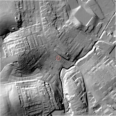 Shaded relief map of the ground around BB185HB, computed from Environment Agency LiDAR. The ground here sits at about 151 m above sea level and falls 42 m across the surrounding 800 m. Surface water reaching this point runs off ground lying to the west-north-west, 10.7 m higher.