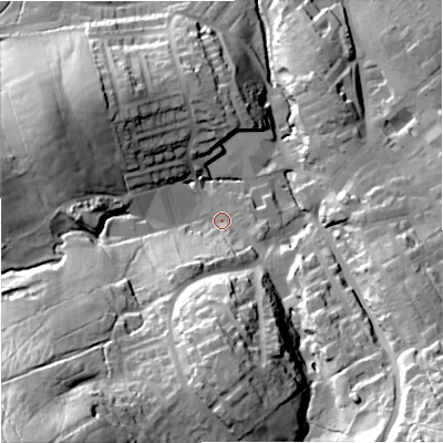 Shaded relief map of the ground around BB185PX, computed from Environment Agency LiDAR. The ground here sits at about 161 m above sea level and falls 62 m across the surrounding 800 m. Surface water reaching this point runs off ground lying to the south-south-west, 11.8 m higher.
