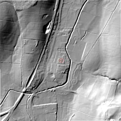 Shaded relief map of the ground around BB186UG, computed from Environment Agency LiDAR. The ground here sits at about 138 m above sea level and falls 47 m across the surrounding 800 m. Surface water reaching this point runs off ground lying to the south-south-west, 3.8 m higher.