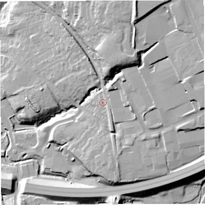 Shaded relief map of the ground around BB30SR, computed from Environment Agency LiDAR. The ground here sits at about 139 m above sea level and falls 46 m across the surrounding 800 m. Surface water reaching this point runs off ground lying to the north-east, 9.8 m higher.