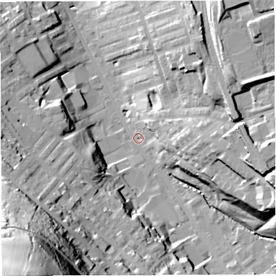 Shaded relief map of the ground around BB31AR, computed from Environment Agency LiDAR. The ground here sits at about 141 m above sea level and falls 88 m across the surrounding 800 m. Surface water reaching this point runs off ground lying to the south-west, 83.9 m higher.
