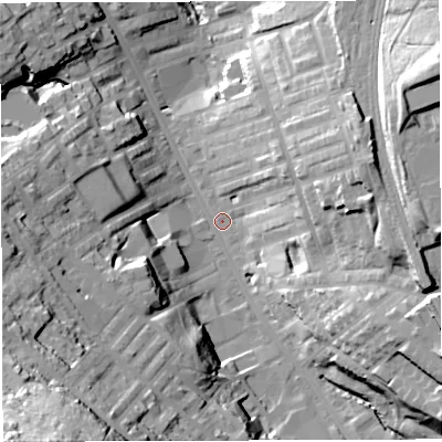 Shaded relief map of the ground around BB31EJ, computed from Environment Agency LiDAR. The ground here sits at about 140 m above sea level and falls 61 m across the surrounding 800 m. Surface water reaching this point runs off ground lying to the south-west, 54.8 m higher.