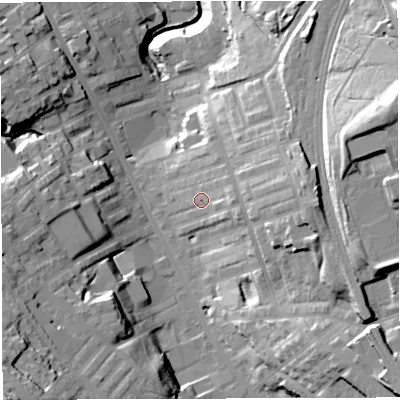 Shaded relief map of the ground around BB31EX, computed from Environment Agency LiDAR. The ground here sits at about 146 m above sea level and falls 44 m across the surrounding 800 m. Surface water reaching this point runs off ground lying to the east, 19.4 m higher.