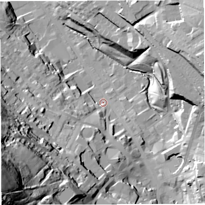 Shaded relief map of the ground around BB31PX, computed from Environment Agency LiDAR. The ground here sits at about 148 m above sea level and falls 99 m across the surrounding 800 m. Surface water reaching this point runs off ground lying to the south-west, 91.8 m higher.