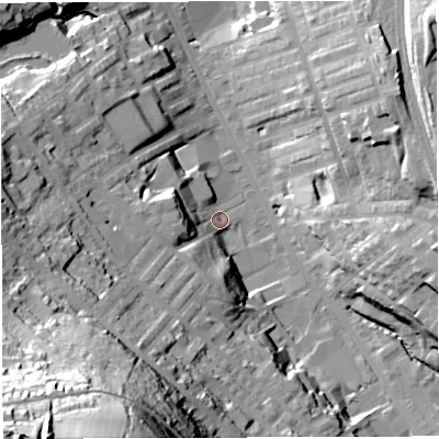 Shaded relief map of the ground around BB31QL, computed from Environment Agency LiDAR. The ground here sits at about 142 m above sea level and falls 83 m across the surrounding 800 m. Surface water reaching this point runs off ground lying to the south-west, 80.0 m higher.
