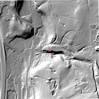 Shaded relief map of the ground around BB45AN, computed from Environment Agency LiDAR. The ground here sits at about 247 m above sea level and falls 98 m across the surrounding 800 m. Surface water reaching this point runs off ground lying to the east, 54.2 m higher.