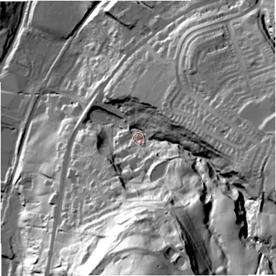 Shaded relief map of the ground around BB46EN, computed from Environment Agency LiDAR. The ground here sits at about 176 m above sea level and falls 106 m across the surrounding 800 m. Surface water reaching this point runs off ground lying to the south, 87.2 m higher.
