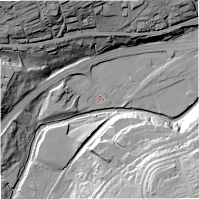 Shaded relief map of the ground around BB46HH, computed from Environment Agency LiDAR. The ground here sits at about 159 m above sea level and falls 62 m across the surrounding 800 m. Surface water reaching this point runs off ground lying to the north-west, 55.1 m higher.