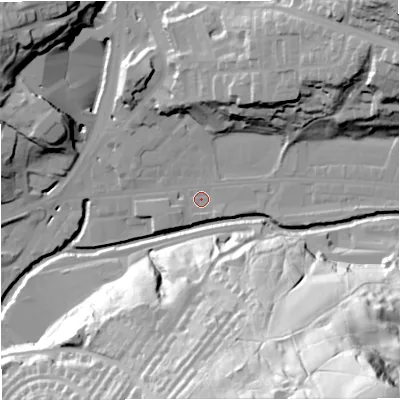 Shaded relief map of the ground around BB47NR, computed from Environment Agency LiDAR. The ground here sits at about 167 m above sea level and falls 99 m across the surrounding 800 m. Surface water reaching this point runs off ground lying to the east, 5.0 m higher.