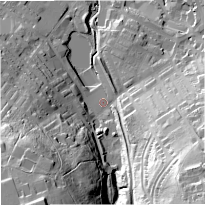 Shaded relief map of the ground around BB50PJ, computed from Environment Agency LiDAR. The ground here sits at about 149 m above sea level and falls 75 m across the surrounding 800 m. Surface water reaching this point runs off ground lying to the south-south-west, 61.5 m higher.