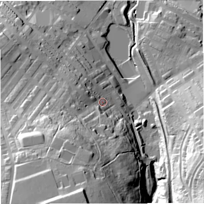 Shaded relief map of the ground around BB50PY, computed from Environment Agency LiDAR. The ground here sits at about 161 m above sea level and falls 73 m across the surrounding 800 m. Surface water reaching this point runs off ground lying to the south-south-west, 52.2 m higher.