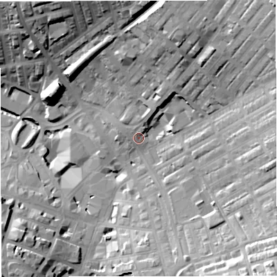 Shaded relief map of the ground around BB51AQ, computed from Environment Agency LiDAR. The ground here sits at about 139 m above sea level and falls 37 m across the surrounding 800 m. Surface water reaching this point runs off ground lying to the north-east, 23.7 m higher.