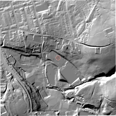 Shaded relief map of the ground around BB52AW, computed from Environment Agency LiDAR. The ground here sits at about 162 m above sea level and falls 61 m across the surrounding 800 m. Surface water reaching this point runs off ground lying to the east, 38.2 m higher.