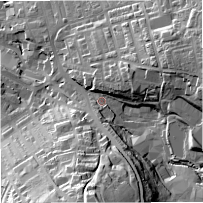 Shaded relief map of the ground around BB52BP, computed from Environment Agency LiDAR. The ground here sits at about 152 m above sea level and falls 65 m across the surrounding 800 m. Surface water reaching this point runs off ground lying to the south, 37.8 m higher.