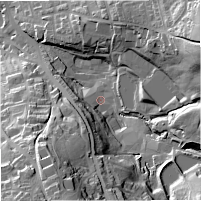 Shaded relief map of the ground around BB52BR, computed from Environment Agency LiDAR. The ground here sits at about 154 m above sea level and falls 66 m across the surrounding 800 m. Surface water reaching this point runs off ground lying to the south-south-west, 55.5 m higher.