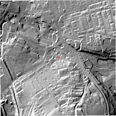 Shaded relief map of the ground around BB52NL, computed from Environment Agency LiDAR. The ground here sits at about 148 m above sea level and falls 66 m across the surrounding 800 m. Surface water reaching this point runs off ground lying to the south-south-east, 43.5 m higher.