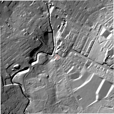 Shaded relief map of the ground around BB53BW, computed from Environment Agency LiDAR. The ground here sits at about 149 m above sea level and falls 49 m across the surrounding 800 m. Surface water reaching this point runs off ground lying to the south-east, 41.1 m higher.