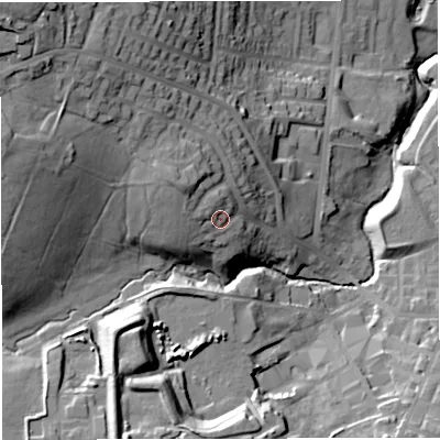 Shaded relief map of the ground around BB54RJ, computed from Environment Agency LiDAR. The ground here sits at about 169 m above sea level and falls 52 m across the surrounding 800 m. Surface water reaching this point runs off ground lying to the north-west, 4.0 m higher.