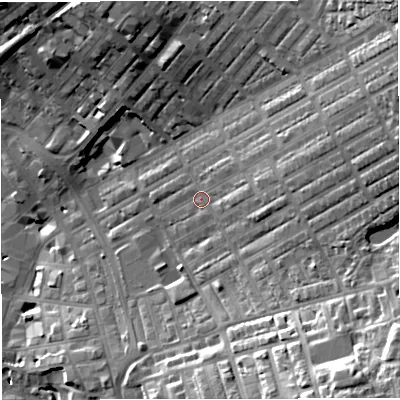 Shaded relief map of the ground around BB56PQ, computed from Environment Agency LiDAR. The ground here sits at about 145 m above sea level and falls 47 m across the surrounding 800 m. Surface water reaching this point runs off ground lying to the east-north-east, 22.3 m higher.