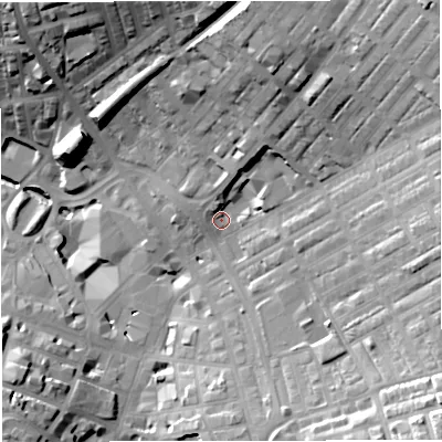 Shaded relief map of the ground around BB56PW, computed from Environment Agency LiDAR. The ground here sits at about 138 m above sea level and falls 37 m across the surrounding 800 m. Surface water reaching this point runs off ground lying to the north-east, 26.0 m higher.