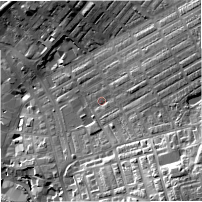 Shaded relief map of the ground around BB56RH, computed from Environment Agency LiDAR. The ground here sits at about 144 m above sea level and falls 44 m across the surrounding 800 m. Surface water reaching this point runs off ground lying to the east-north-east, 25.7 m higher.