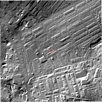 Shaded relief map of the ground around BB56SL, computed from Environment Agency LiDAR. The ground here sits at about 146 m above sea level and falls 45 m across the surrounding 800 m. Surface water reaching this point runs off ground lying to the east-north-east, 23.9 m higher.