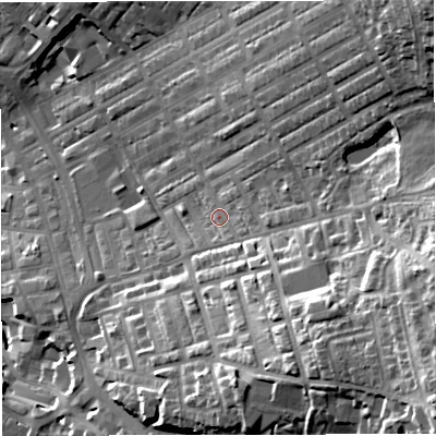 Shaded relief map of the ground around BB56TF, computed from Environment Agency LiDAR. The ground here sits at about 150 m above sea level and falls 46 m across the surrounding 800 m. Surface water reaching this point runs off ground lying to the east, 8.1 m higher.
